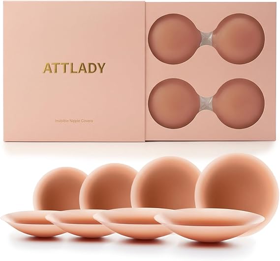 ATTLADY Nipple Covers for Women 4 Pairs Sticky Silicone Reusable Pasties No Show