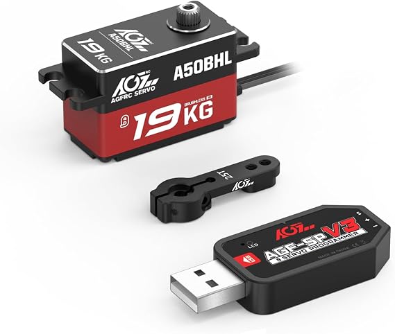 AGFRC A50BHL 19KG High Torque Brushless RC Low Profile Servo and AGF-SPV3 Servo Programmer