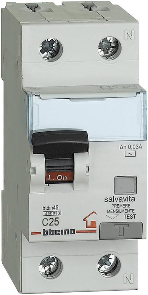 Bticino BTDIN LS Circuit Breaker 1P + N 4.5 kA Idn = 0.03 A 25 A