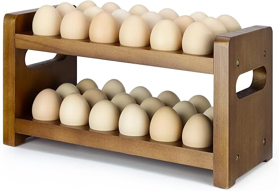 Egg Holder Countertop, 2-Tier Wooden Egg Holder for 36 Eggs