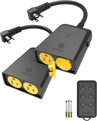 Etekcity Wireless Outdoor Remote Control Outlet, Weatherproof, 150ft Range Electrical Light Switch, 4 Grounded plugs, ETL Listed, Black 1 Remote Included