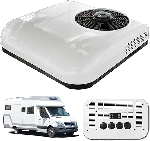 12 V Air Conditioning Caravan Split Roof RV Air Conditioner Motorhome DC for Car Roof Mobile Air Conditioning Compressor for Vans Off-Road Vehicles Trucks Motorhomes (White) (White 12 V) [Energy Class A++]