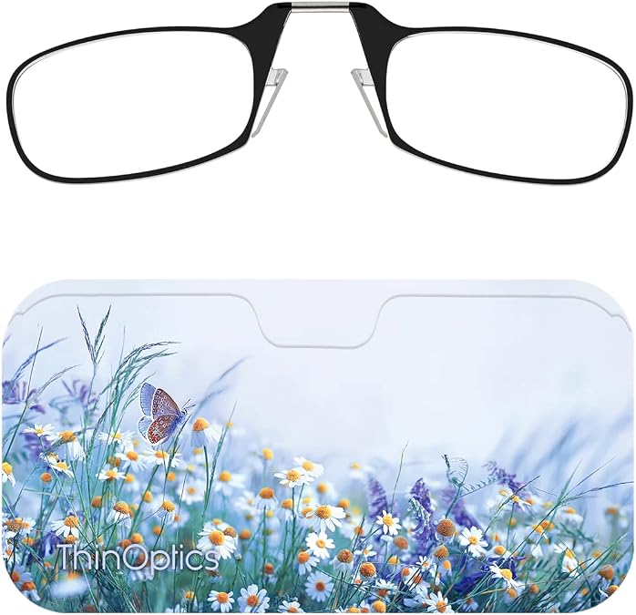 ThinOptics Universal Pod Case + Rectangular Reading Glasses, Wildflower Haze, 45 mm + 1.5