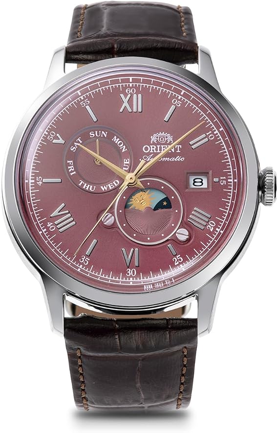 Orient Bambino Sun & Moon Automatic Watch, Mechanical, Automatic, red bordeaux