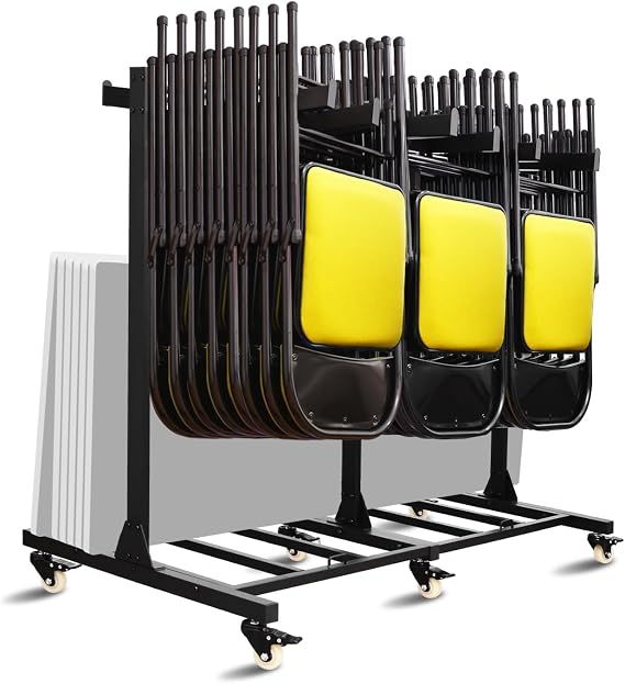 Folding Chair Storage Rack Cart Thickened Heavy Duty Folding Table Folding Chair Racks for Storage with Locking Rubber Wheels can Withstand 500LBS Capacity