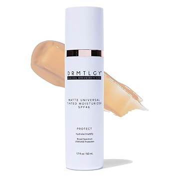 DRMTLGY Anti-Aging Tinted Moisturizer with SPF 46. Universal Tint. All-In-One Light Coverage Dewy Tinted Face Sunscreen with Broad Spectrum Protection Against UVA and UVB Rays. 1.7 oz, 2 pack