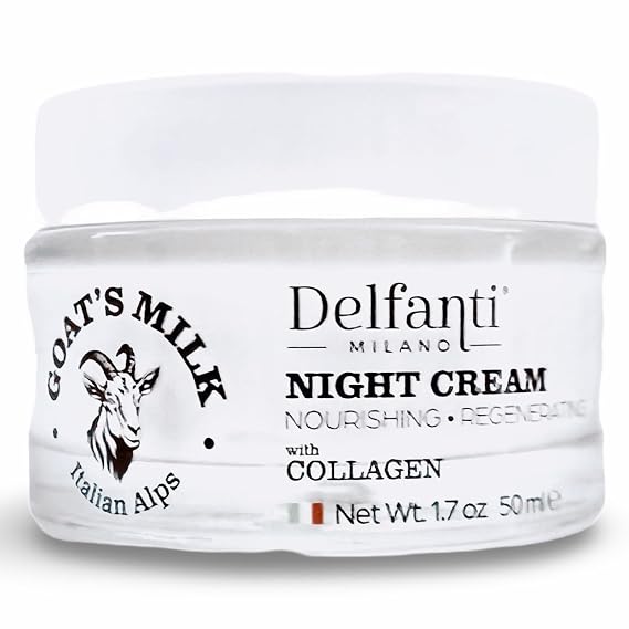 Delfanti-Milano GOAT'S MILK with COLLAGEN Nourishing and Regenerating NIGHT CREAM Face and Neck Moisturizer Made in Italy