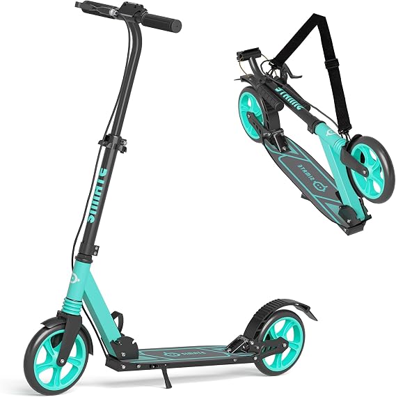 SIMATE Kick Scooter for Kids Teens & Adults, 4 Adjustable Heights, 8IN All Terrain Big Wheels, Dual Brakes & Dual Suspension, Foldable and Lightweight, Gifts for Girls Boys