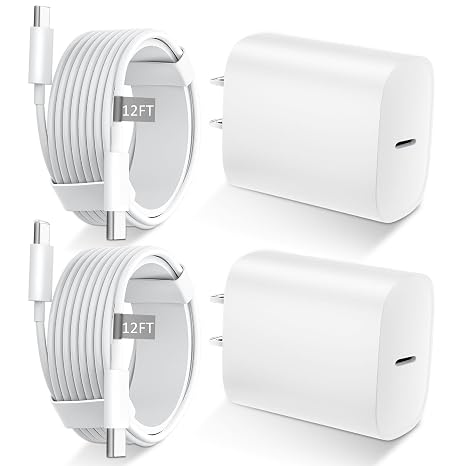 Phone 17 16 15 Charger Fast Charging Type C Chargers USB C Fast Charger Block & Phones 17 Charger Cord 12FT Long USB C Charging Cable for i.Phone 17/17 Pro/17 Pro Max/Air/Phone 16 15 Pro Max,White