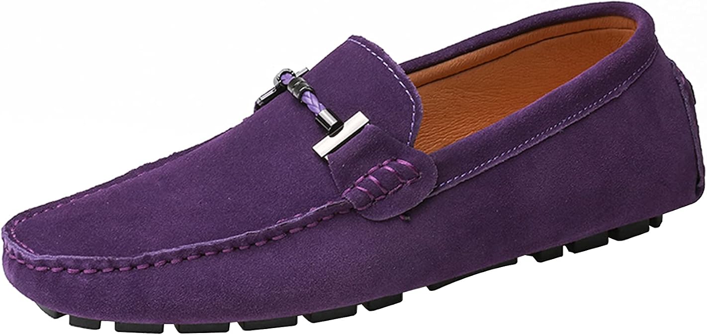 Flat Loafer for Men Suede Leather Slip-on Dress Driving Moccasins Casual Boat Shoes Purple 13/49