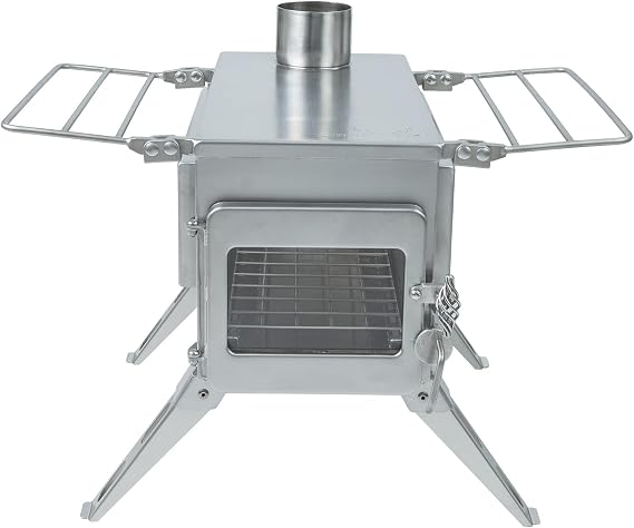 Winnerwell Nomad PLUS M-Sized Hot Tent Stove, Wood Burning Tent Stove with External Air Intake, Double View Windows & Secondary Combustion, AISI 304 Stainless Steel Camping Wood Stove