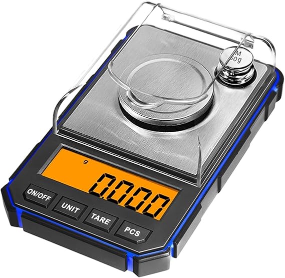 Digital Load Cell Weight Sensor 50g 0.001g Digital Scale Portable Mini Electronic Scale Precision Professional Pocket Milligram Scale 50g Calibration Weights(Blue)