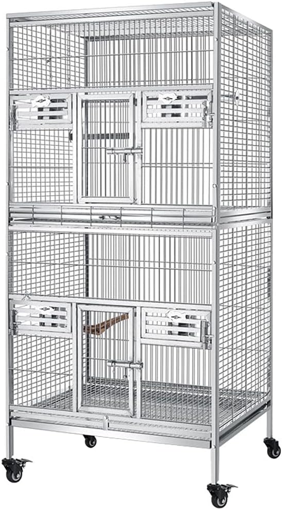 Solid Bird Cage Flat Top Double-Layer Parrot Bird Cage Large Stainless Steel Breeding Large Parrot Cage Suitable for Flying Birds or Large Birds for Lovebirds Finches Parrotlet Bird Cage