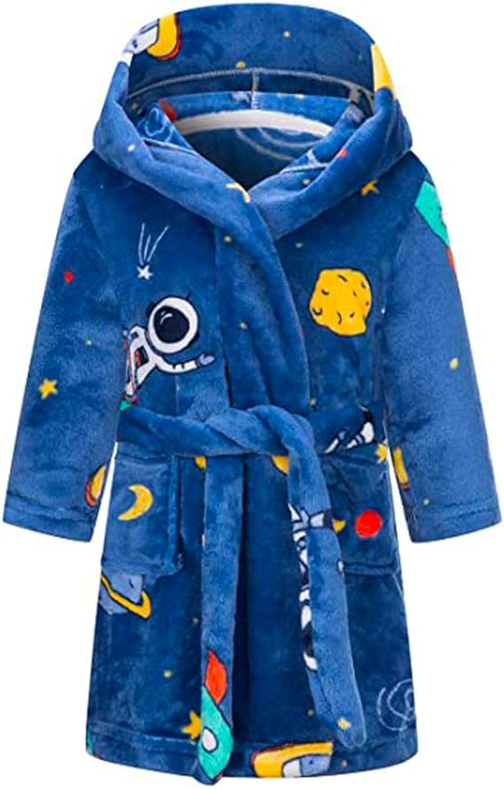 Boys Girls Robe Soft Fleece Hooded Bathrobe for Kids