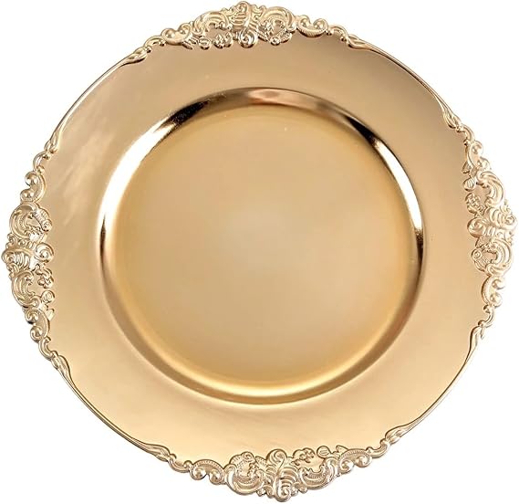 Tiger Chef Gold Charger Plates - Antique Plate Chargers for Dinner Plates - Set of 6 Dinner Chargers (6, Antique Gold)
