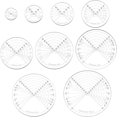 BENECREAT 9Sizes Acrylic Round Center Finder Compass, 2~10cm Diameter Center Finder Tools, Sashiko Embroidery Drawing Template Quilt Stitch Rulers for Woodworking, Quilting and Embroidery
