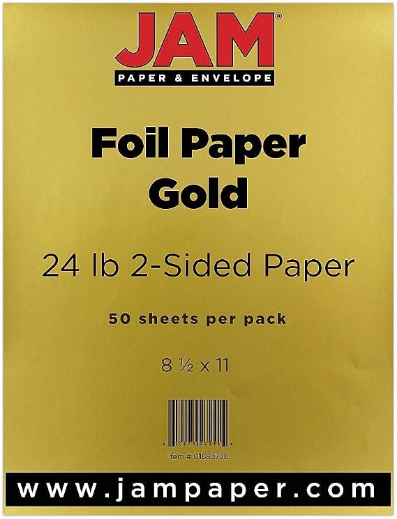 JAM PAPER Foil 24lb 2-Sided Paper - 8.5 x 11 - Gold - 50 Sheets/Pack