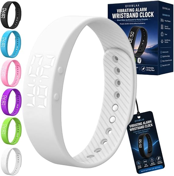 Vibrating Alarm Wristband Clock, Mens Bracelet Smart Digital Watch for Heavy Sleepers, Waterproof Effective Couples Travel Silent Shock Alarm Wake up Wrist Bracelets for Men & Women(B,Side-Button)