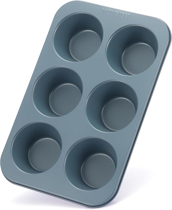 Monfish Muffin Pan 6 Jumbo Cup Carbon Steel Haze Blue non Stick Coating Muffin cupcake Tin 3.5inch cup Roy blue | Carbon Steel, Non Stick Coating, 3.5 inch cup