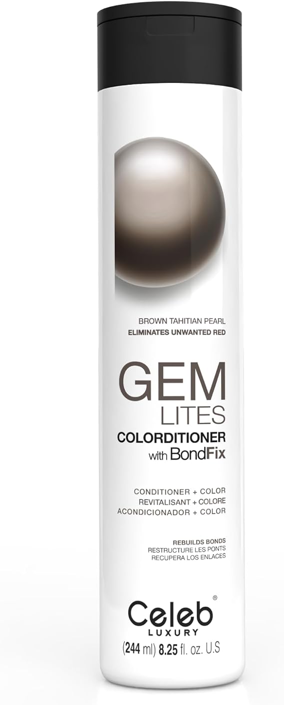 Celeb Luxury Gem Lites Brown Tahitian Pearl Colorditioner Semi Permanent Hair Colour Depositing Conditioner, Eliminates Unwanted Warmth in Brunettes