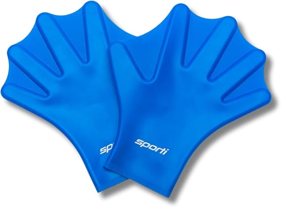 Sporti Silicone Webbed Aquatic Gloves, Training Gear for Water Aerobics | 50% More Hand Resistance, Lap Stroke Strengthening, Water Resistance, Color-Coded Sizes, Webbed Hand for Exercise, Swimming