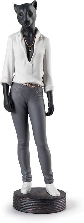 LLADRO Panther Woman Figurine. Porcelain Panther Figure.