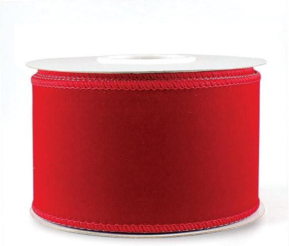 Red Velvet Wired Ribbon 2.5 in Wide Red Wired Ribbon for Christmas Tree