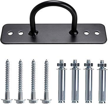 Hipiwe Battle Rope Wall/Ceiling Mount Anchor Bracket Hook for Suspension Straps Crossfit Gymnastic Rings, Body Weight Strength Training Systems, Yoga Swings Hammocks, Boxing Equipment (Long Black)