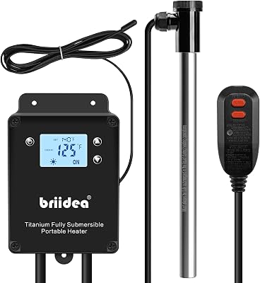 1500W Titanium Portable Hot Tub Heater, Briidea Fully Immersion Water Heater with with Thermostat & Anti-Corrosion Sensor, Rapid Heating for All Types of Liquids