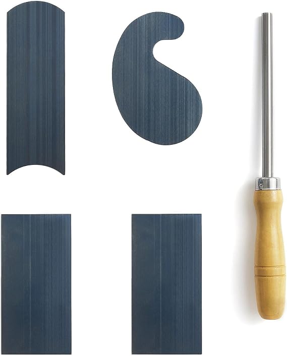 Cabinet Scraper Burnisher 4-Piece Multi Shape Scraper Set with 2 Rectangles, 1 Curved Concave and 1 Gooseneck Scraper