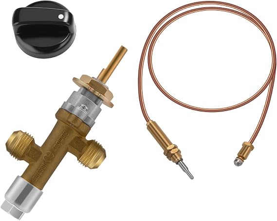 WADEO Low Pressure LPG Propane Gas Fireplace Fire Pit Flame Failure Safety Control Valve Kit, Low Pressure Propane Fire Pit Replacement Part with 3/8" Flare Inlet & Outlet