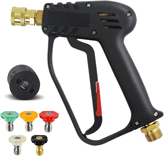 DERASL Short Gun for Kärcher M22 14mm High Pressure Wash Short Gun Fitting 5 Nozzle Tips 4000 PSI About 28 MPa Nozzle Included Quick Connect Adapter for Karcher Car Cleaning