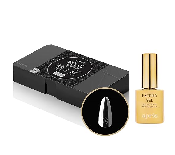 Apres Nail Gel-X Natural Stiletto Short Box of Tips & Extend Gel Bundle | Includes 280 Tips & 15ml Extend Gel Gold Bottle | Premium Quality | 14 Sizes 00-9 | Half Sizes included