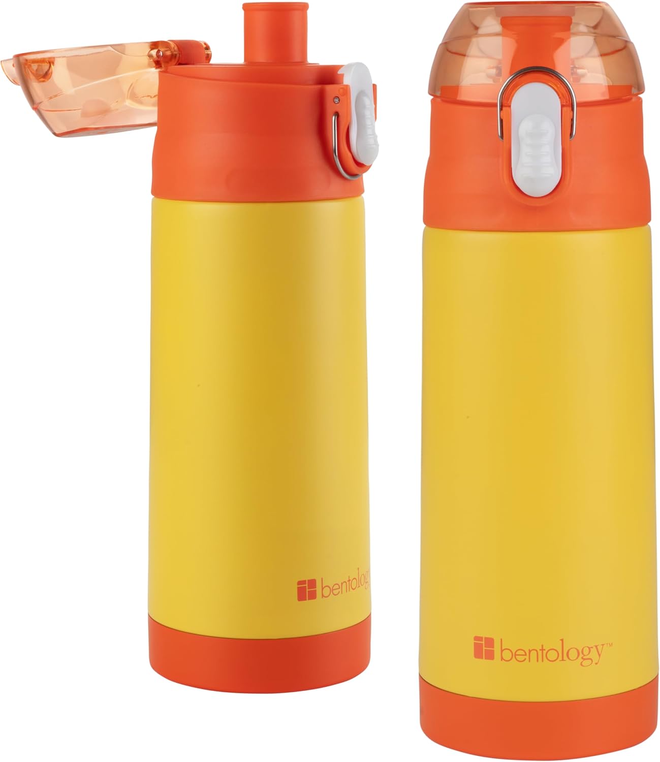 Bentology Stainless Steel 13oz Insulated Kids Water Bottle w Built In Straw- Easy to Open, Reusable BPA-Free, Fits in Most Lunch Boxes for Boys, Girls, School, Sports- Back To School