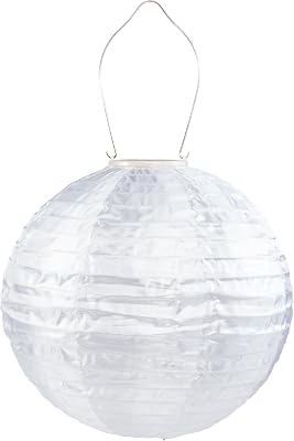 Allsop Home and Garden Soji Original 12 inch LED Outdoor Solar Lantern, Handmade with Weather-Resistant UV Treated Fabric, Stainless Steel Hardware, Auto onoff, for Patio, Deck, Garden, Color White