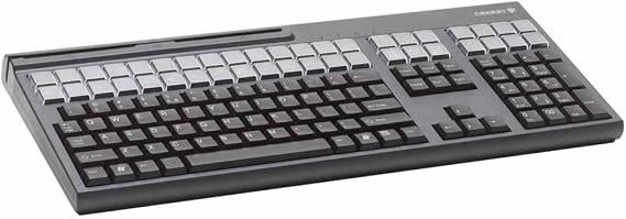Cherry Electronics G86-71401EUADAA LPOS Keyboard with Touchpad, USB Interface, Qwerty US Key Layout, 17.4" W x 7.2" D x 1.3" H, Black