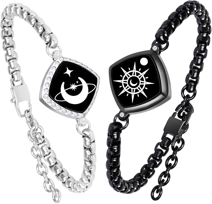 PULOMI Long Distance Touch Bracelets, Vibration & Light up Remote Smart Matching Couples Bracelet for Couple Long Distance Relationship Girlfriend Boyfriend Festival Gifts Lover Jewelry Set