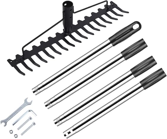Sturdy 17 Tooth Stainless Steel Yard Tool Great for Gardening and Outdoor Maintenance with Extendable Rod Easy Assemble Garden Scuffle