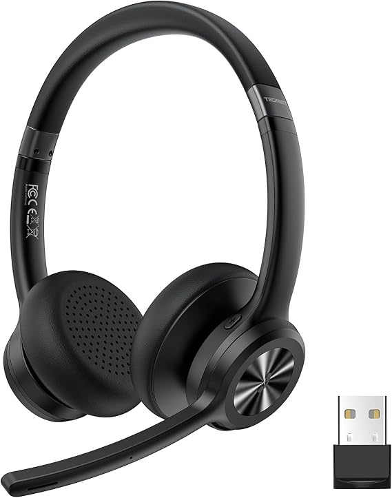 TECKNET Bluetooth Headset mit Mikrofon Noise Cancelling und USB-Dongle