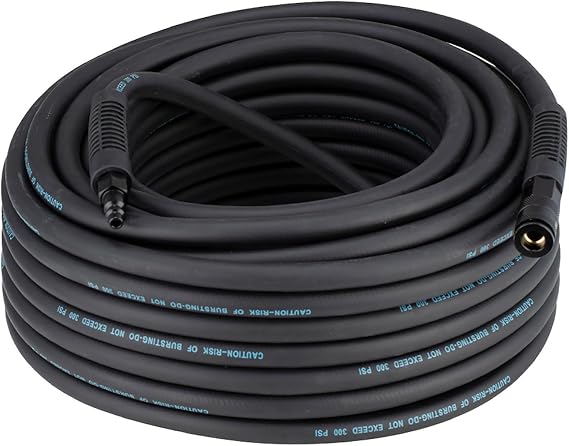 SANFU Hybrid Air Hose 3/8ID x 100FT, 300PSI Durable, Lightweight, With 1/4 Universal Aluminum 3IN1 Coupler and Plug, Bend Restrictors, Black(100)