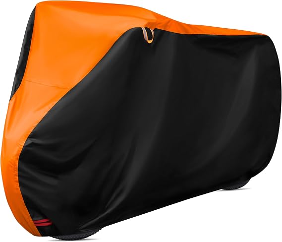 Bike Cover Outdoor All Weather Waterproof Rain Sun UV Dust Wind Proof with Lock Hole for Mountain & Road Bikes with Storage Bag XL (Black&Orange, 79 x 27.5 x 44 inches)