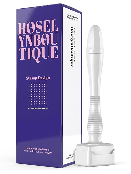 ROSELYNBOUTIQUE Derma Roller 0.25mm Titanium Microneedles - Stamp Design | Cosmetic Beauty Tool for Men Women - White
