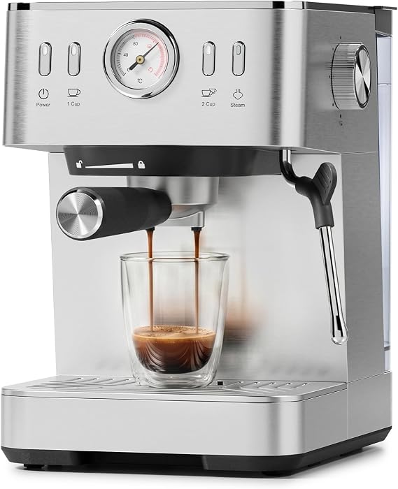 Compact Espresso Machine with Temperature Display & Milk Frother