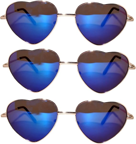 OWL 3Pcs Heart Sunglasses for Women UV400 Protection Colored Lens Metal Frame Heart Shaped Sunglasses Women Heart Glasses