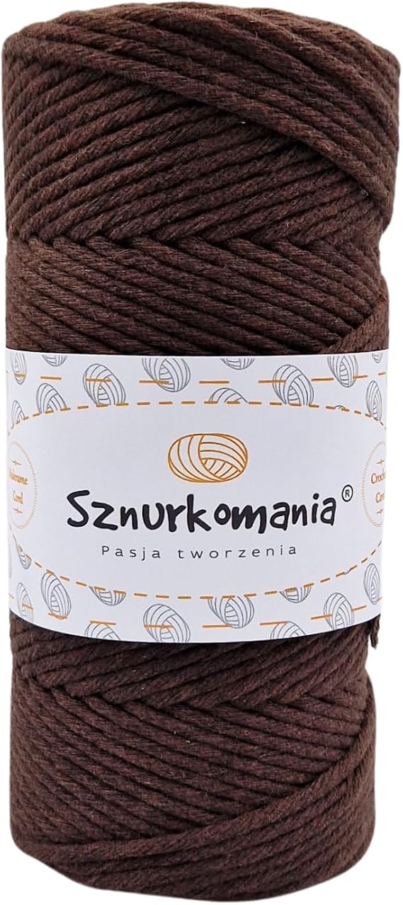 Macrame Yarn 3 mm 100 m 1ply, Many Colours, Cotton Yarn, Cotton Cord 3 mm, Macrame Cord, Macrame Cord, Cotton Cord, Cotton Rope, Crochet (Brown)