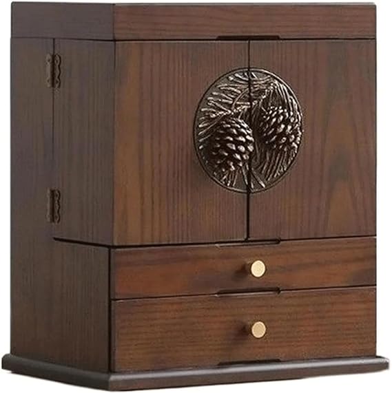 Jewelry Cabinet, Mirror Jewelry Cabinet, with Soft Lining, Brass Handles & Mirror Lid, for Rings, Earrings, Necklaces, Etc Jewelry Protection