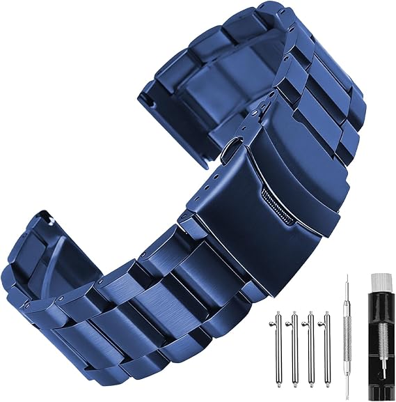 Quick Release Brushed Metal Watch Band for Men Women Stainless Steel Watch Bracelet Straps 18mm 20mm 21mm 22mm 24mm 26mm Watch Bands with Double FlipLock Buckle Black or Silver Blue Gold Grey