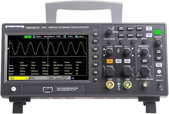 DSO2D15 Digital Oscilloscope 150MHz 1GSa/s 2CH+1CH Channels Desktop Oscillograph 7 Inch 24bit TFT Screen Oscilloscope(U.S)
