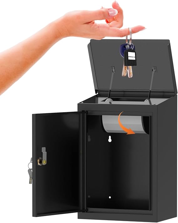 Key Drop Box for Automotive, Key Return Box Wall Mount, Anti-Thief & Waterproof Design for Outdoor, Heavy-Duty Secure Storage Box for Hotel,Car Rental, Large Capacity 6x10x14 Inch