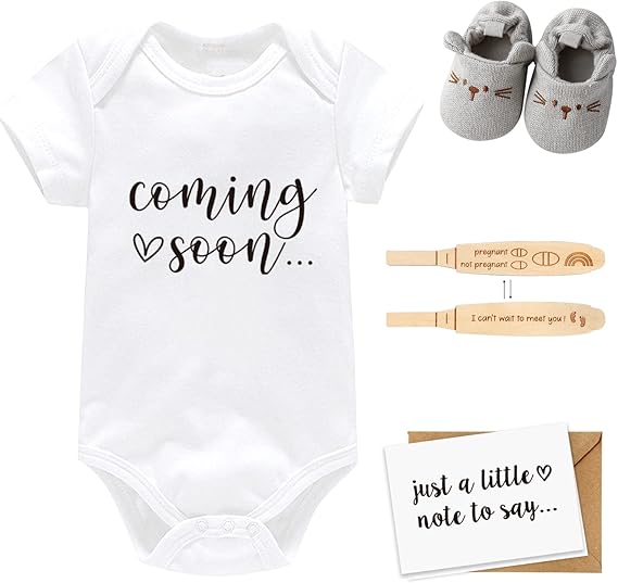 Surprise Announcement Gift Box for Grandparents, Dad, Family - Baby Coming Soon Wooden Box With Onesie, Slippers, Reveal Card